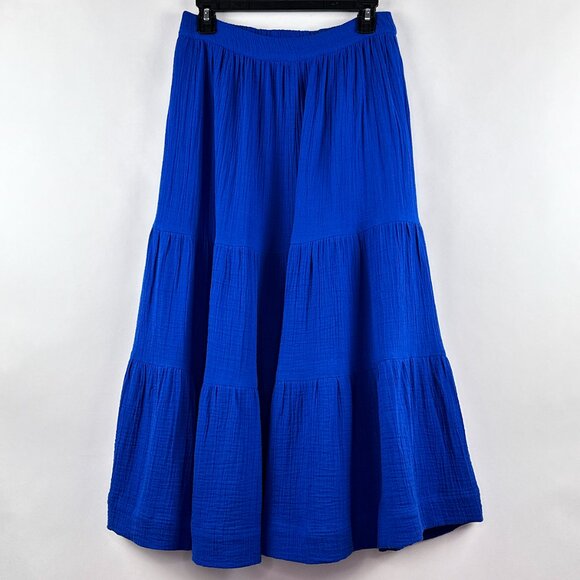 Soft Surroundings Tiered Blue Two Pocket A-Line Cotton Skirt Size PXS - Picture 1 of 10